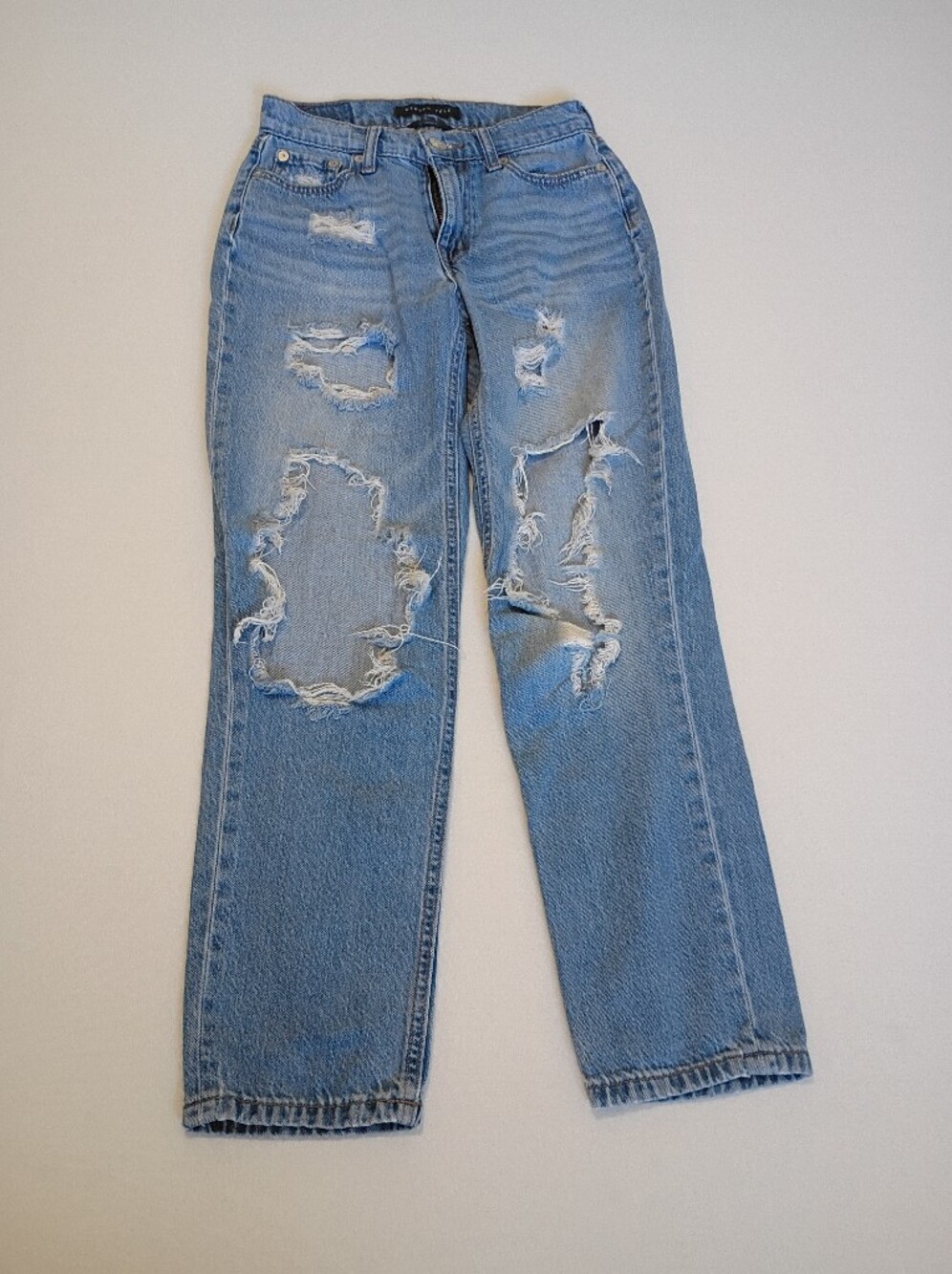 Aeropostale Teen High Light Blue Distressed Fringe Holy Denim Jeans Size 00